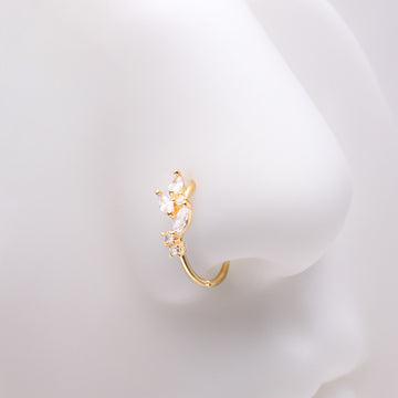 Detail View 1 of Golden Marquise Sparkle Leaflet Vine Multi-Gem Bendable Hoop Ring-Clear Gem